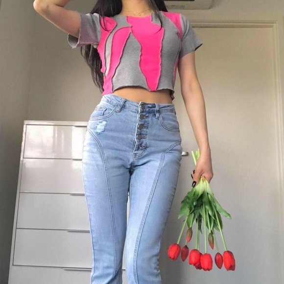 Grey and pink crop top - XS-S - Picture 2 of 4